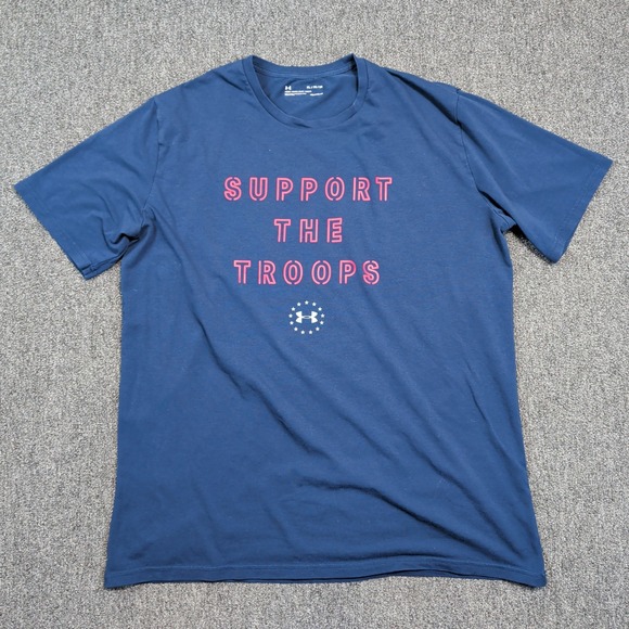 Under Armour Support The Troops Shirt XL Blue HeatGear Patriotic Gym Activewear — photo 2